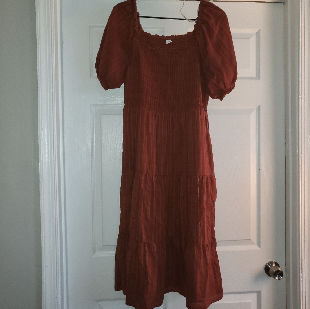 Burnt Orange Ruffle Dress